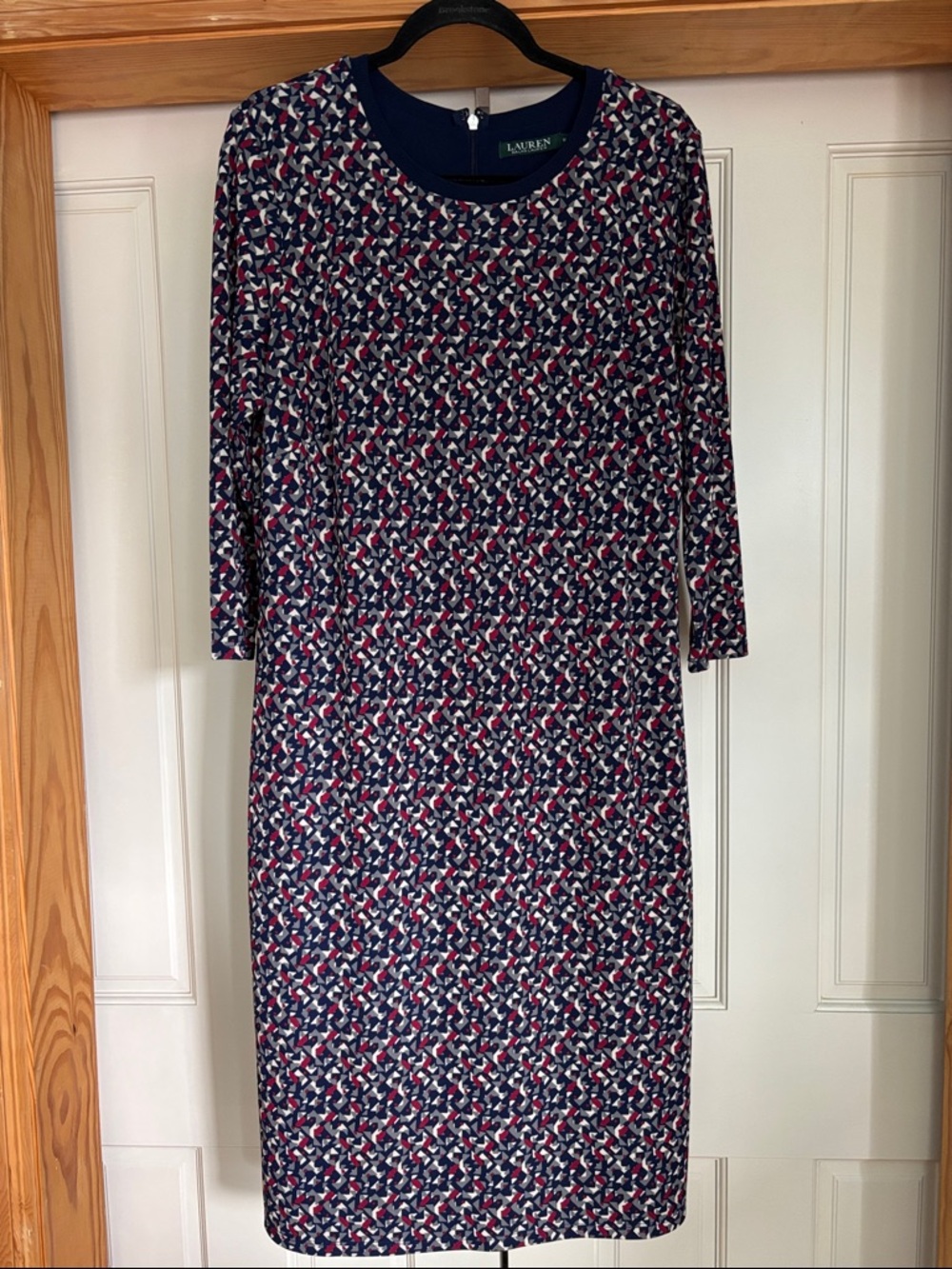 Lauren Ralph Lauren Navy Geometric Sheath Dress - Navy/Pink/White